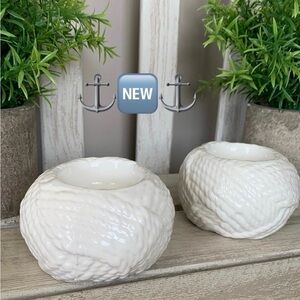 T.J.Maxx Nautical Rope candle Holder set ⚓️🆕⚓️Ceramic  Rope Candleholders